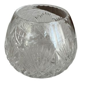 Edinburgh Crystal Brand-Crystal Rose Bowl Vase, Cut Crystal, Signed, 5" Diameter